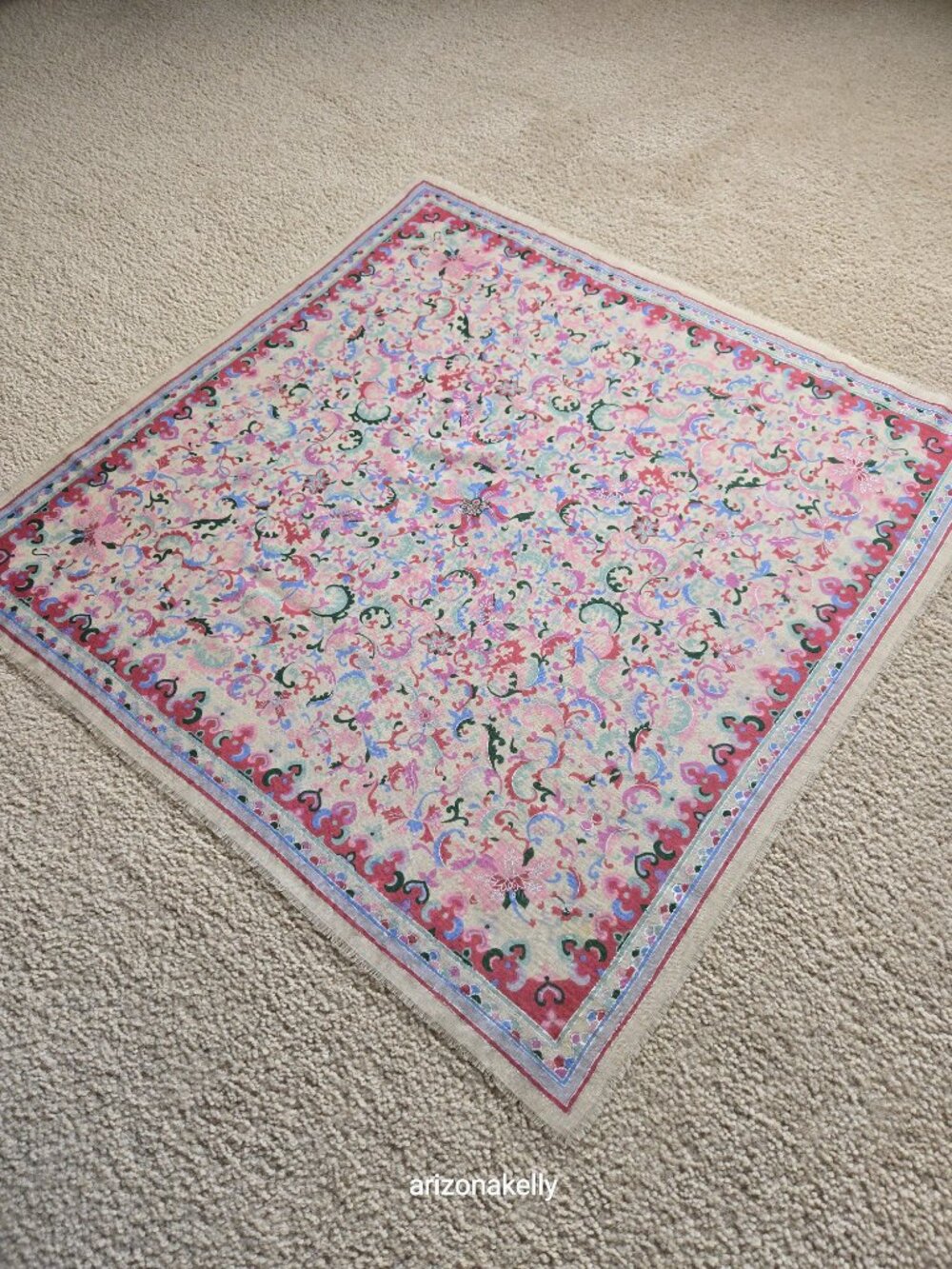 NWOT Wool Square Scarf from Japan Pastels With Silver Detailing - Picture 9 of 11